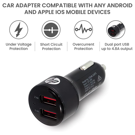 HP USB+QC3.0 Car Charger  USB 2.4A and USB 1A charging port