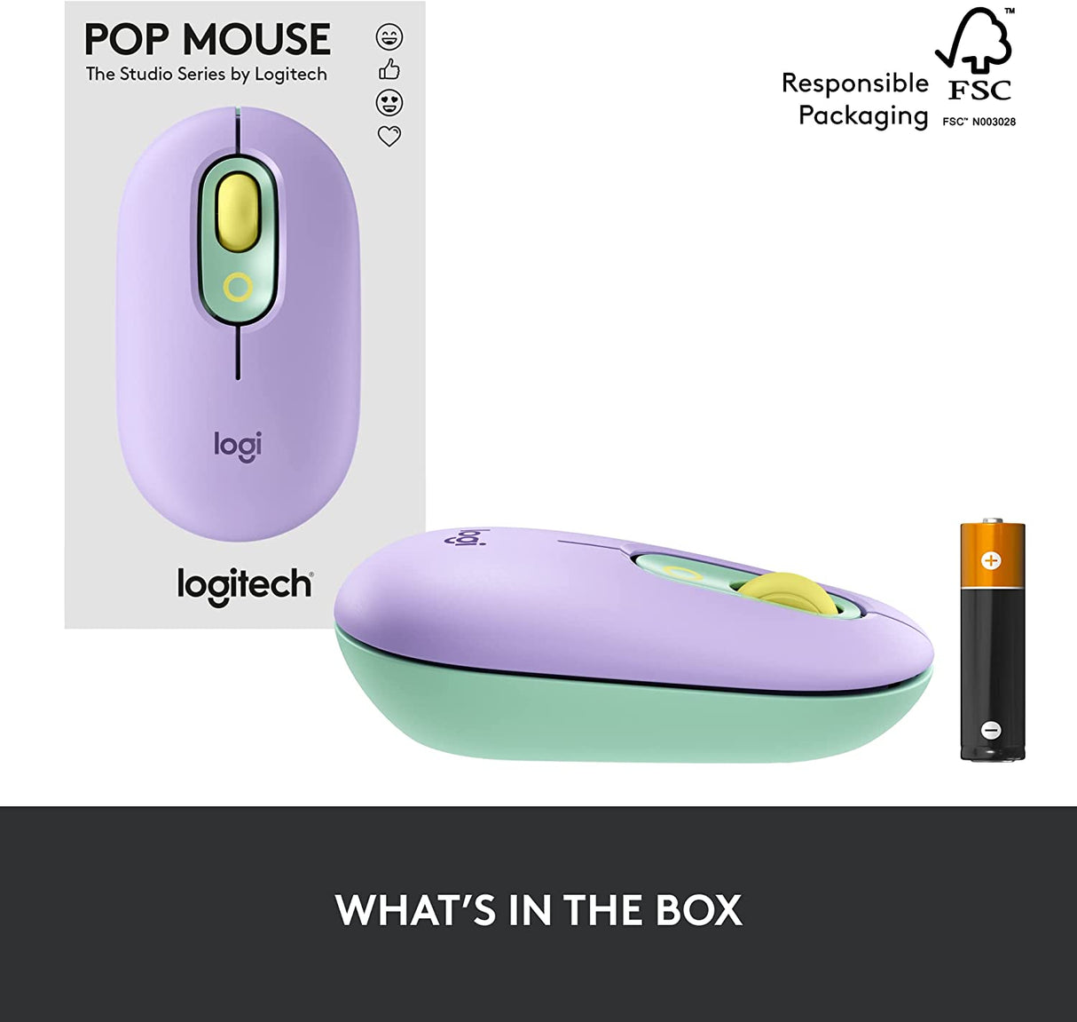 Logitech POP Mouse, Wireless Mouse with Customisable Emojis, SilentTouch Technology, Precision/Speed Scroll, Compact Design, Bluetooth, Multi-Device, OS Compatible - DokanTech #