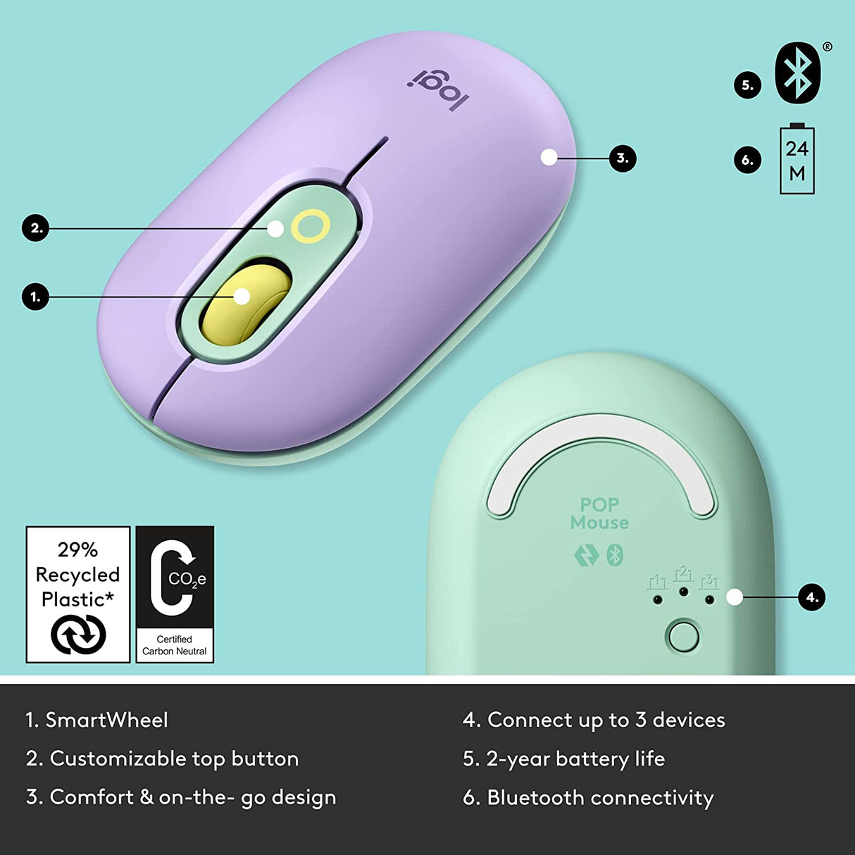 Logitech POP Mouse, Wireless Mouse with Customisable Emojis, SilentTouch Technology, Precision/Speed Scroll, Compact Design, Bluetooth, Multi-Device, OS Compatible - DokanTech #