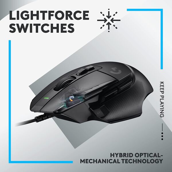 ماوس الألعاب السلكي Logitech G502 X - مفاتيح أساسية ميكانيكية بصرية هجينة LIGHTFORCE، مستشعر ألعاب HERO 25K، متوافق مع الكمبيوتر الشخصي - macOS/Windows 