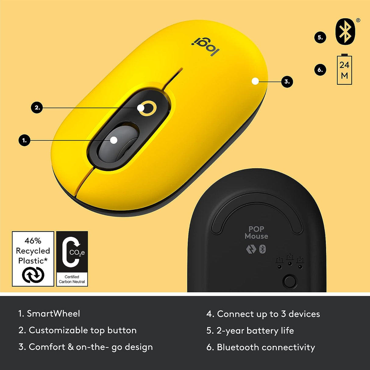 Logitech POP Mouse, Wireless Mouse with Customisable Emojis, SilentTouch Technology, Precision/Speed Scroll, Compact Design, Bluetooth, Multi-Device, OS Compatible - DokanTech #