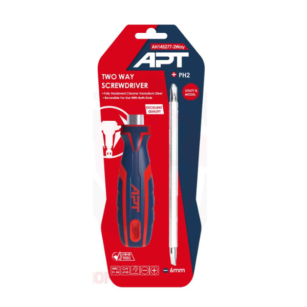 APT Two Way Screw Driver PH2xSL6x150 Color Handle Double Blister