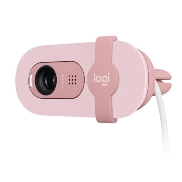 Logitech Brio 100 Full HD 1080p webcam with auto-light balance, integrated privacy shutter, and built-in mic -Pink - DokanTech #