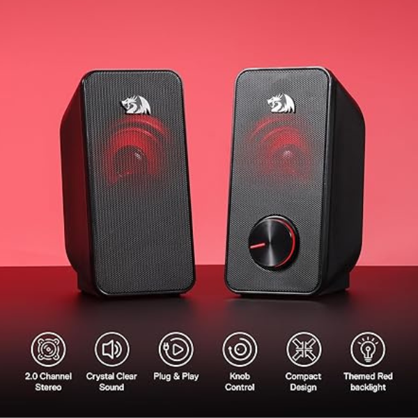 Redragon GS500 Stentor PC Gaming Speaker, 2.0 Channel Stereo Desktop Computer Speaker with Red Backlight - DokanTech #