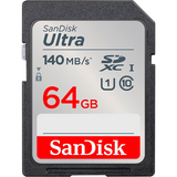 بطاقة ذاكرة SanDisk Ultra SDXC سعة 64 جيجابايت بسرعة 140 ميجابايت/ثانية، C10، U1، دقة Full HD