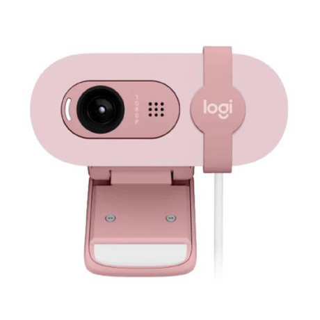 Logitech Brio 100 Full HD 1080p webcam with auto-light balance, integrated privacy shutter, and built-in mic -Pink - DokanTech #