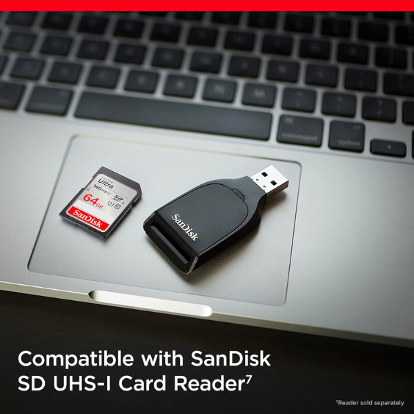 بطاقة ذاكرة SanDisk Ultra SDXC سعة 64 جيجابايت بسرعة 140 ميجابايت/ثانية، C10، U1، دقة Full HD