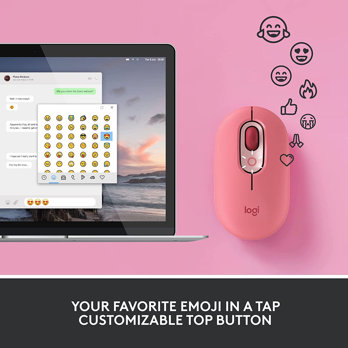 Logitech POP Mouse, Wireless Mouse with Customisable Emojis, SilentTouch Technology, Precision/Speed Scroll, Compact Design, Bluetooth, Multi-Device, OS Compatible - DokanTech #