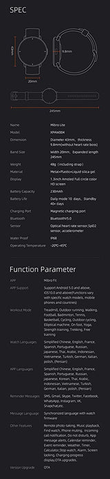 Mibro Lite 1.3in AMOLED شاشة تدعم متعدد اللغات، ساعة ذكية رفيعة للغاية للجسم 