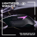 ماوس ضوئي لاسلكي من لوجيتك G502 X PLUS LIGHTSPEED مع مفاتيح LIGHTFORCE الهجينة، LIGHTSYNC RGB، مستشعر ألعاب HERO 25K - أسود