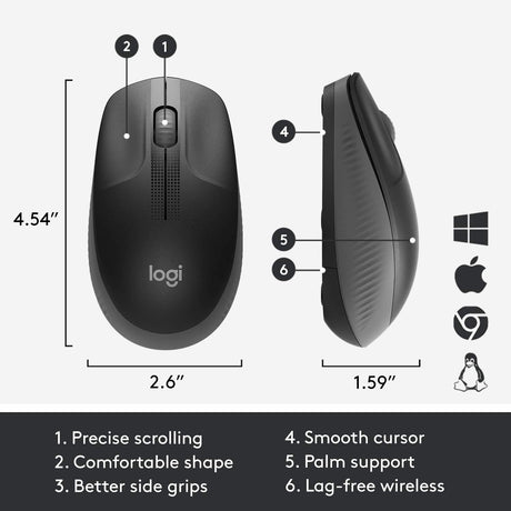 Logitech M190 Wireless Mouse Full Size Ambidextrous Curve Design - DokanTech #