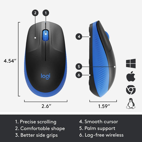 Logitech M190 Wireless Mouse Full Size Ambidextrous Curve Design - DokanTech #