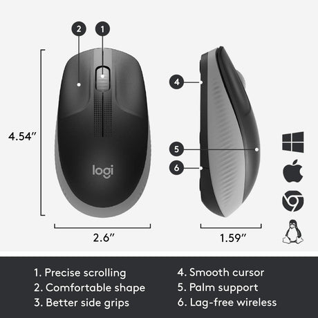 Logitech M190 Wireless Mouse Full Size Ambidextrous Curve Design - DokanTech #